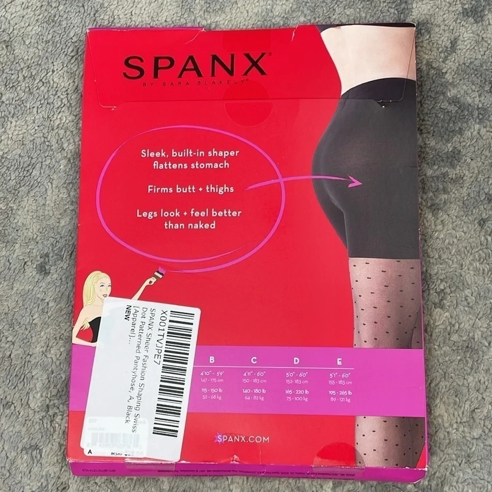 Spanx Sheers Swiss Dot Tights Black 397 Slimming Shaper Sz A